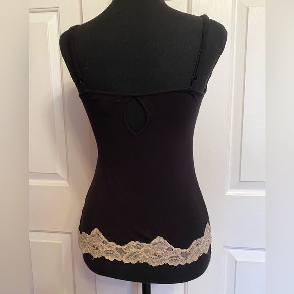 MNG Sexy Black Camisole Ivory Lace Trim Tank - Picture 7 of 8